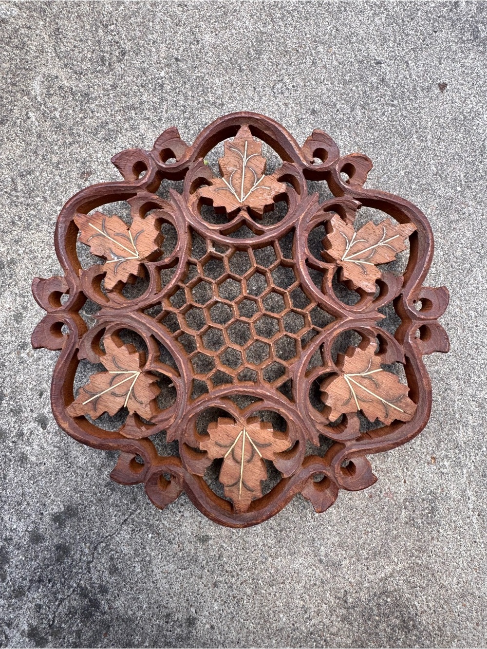 Handcarved Wooden Ornate Grape Vine Trivet